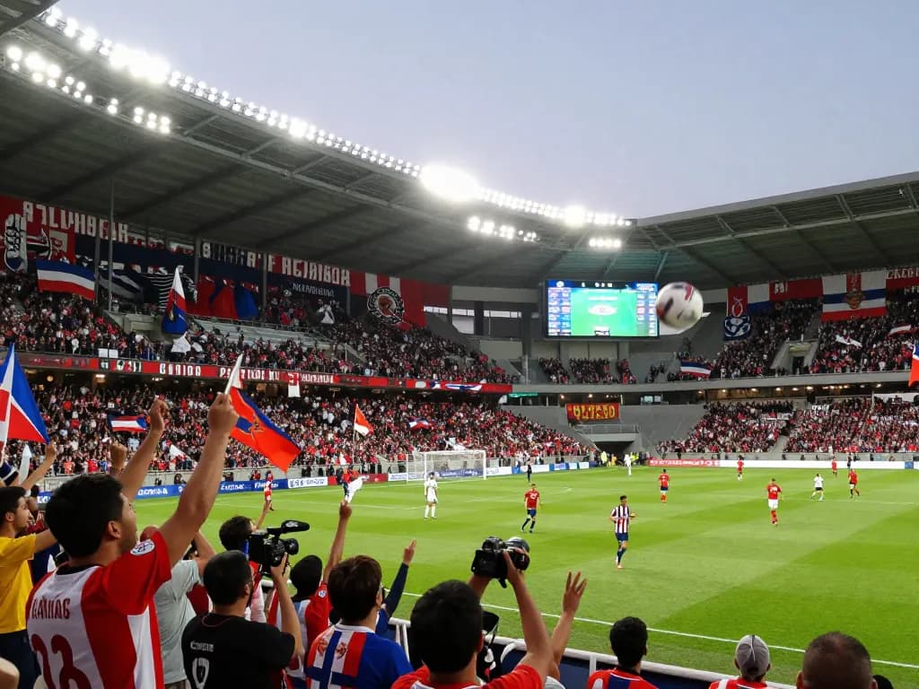 Exciting football match atmosphere with fans cheering forผลบอล updates in a vibrant stadium.