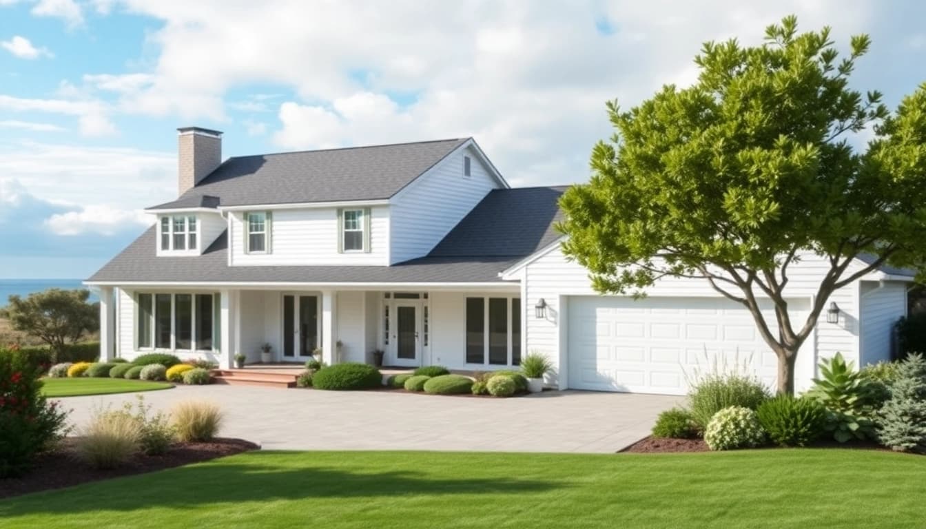 Showcase of cape cod homes with modern features, including an attached garage and coastal scenery.