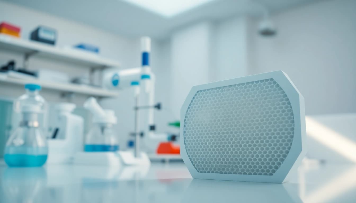 HEPA filter showcasing advanced air purification technology in a clean laboratory.