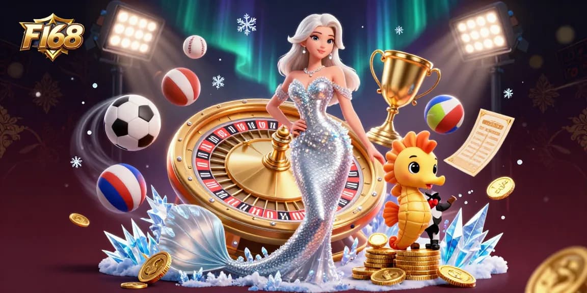 Experience F168's immersive gaming world with a stunning scene of vibrant casino action.