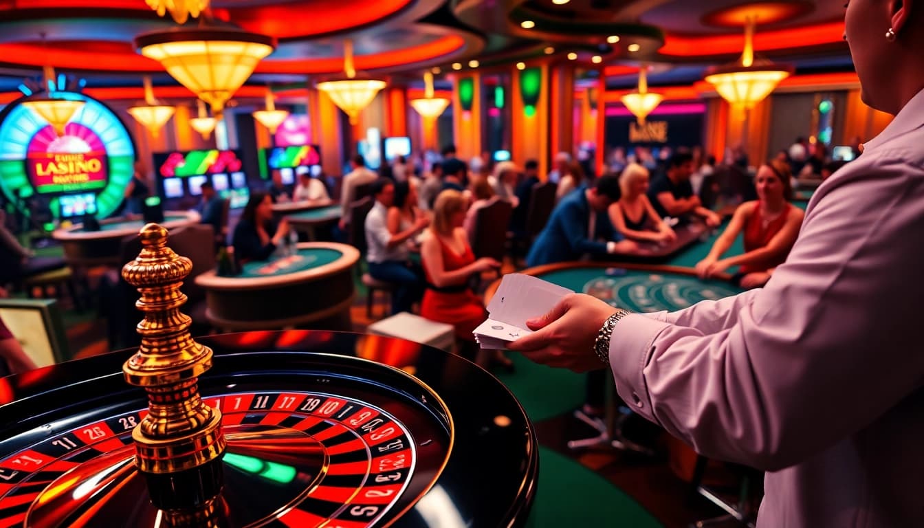 Enthusiastic players at a casino engaged in games while discussing roof damage insurance claim florida.