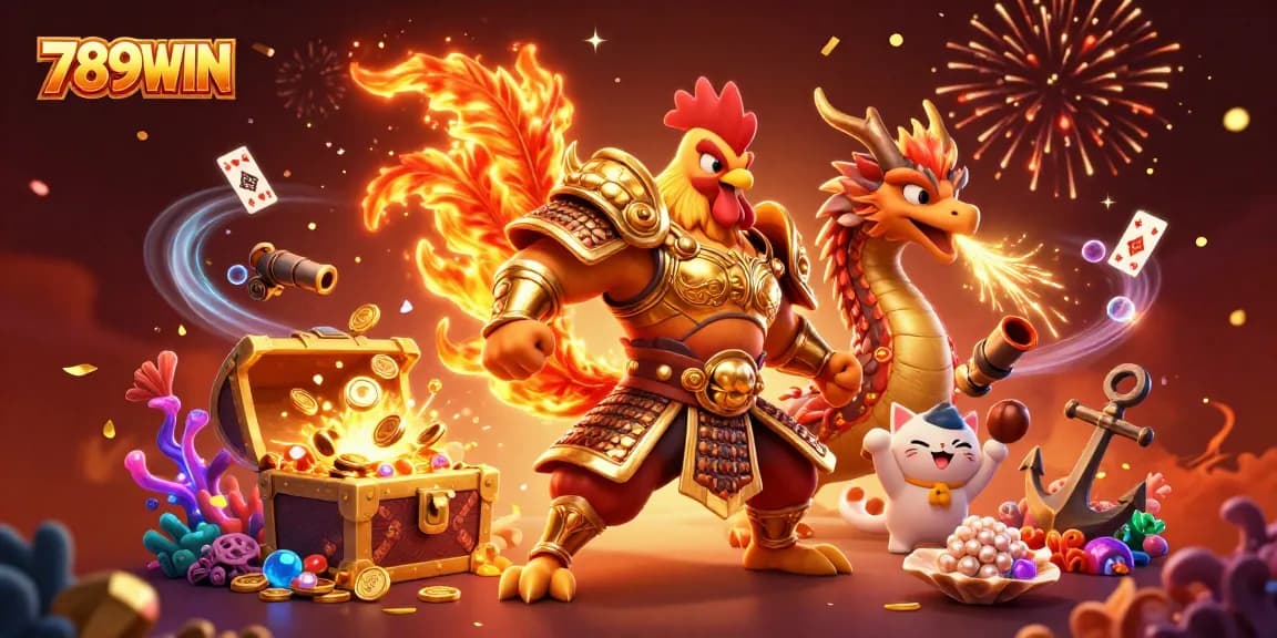 Exciting gameplay at 789WIN featuring unique rooster and dragon characters amid gambling elements.