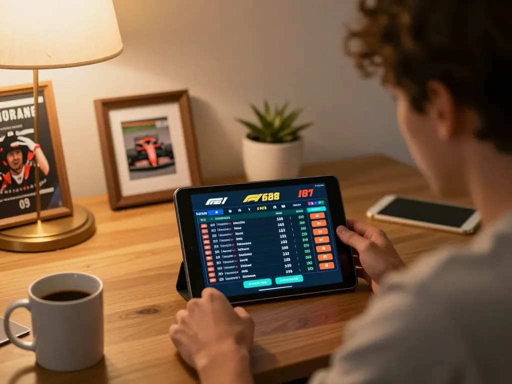F168 player engaging in live sports betting on a tablet in a stylish home office