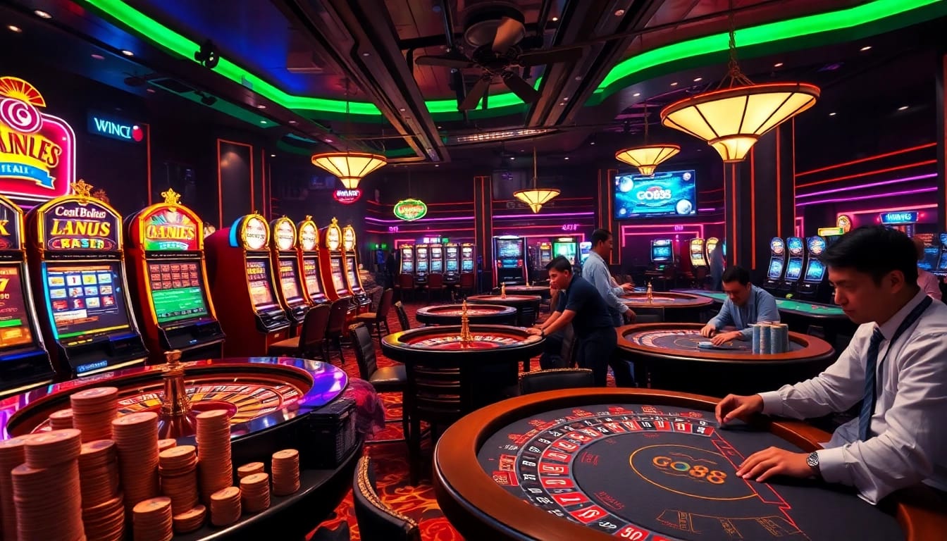 Vibrant casino scene depicting players enjoying games at Nhà Cái GO88 with exciting elements.