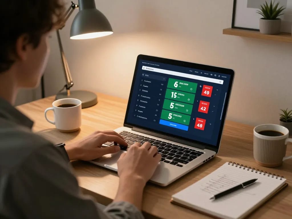 Engaged in online sports betting with tỷ lệ bóng đá kèo nhà cái shown on screen, highlighting strategic gameplay.