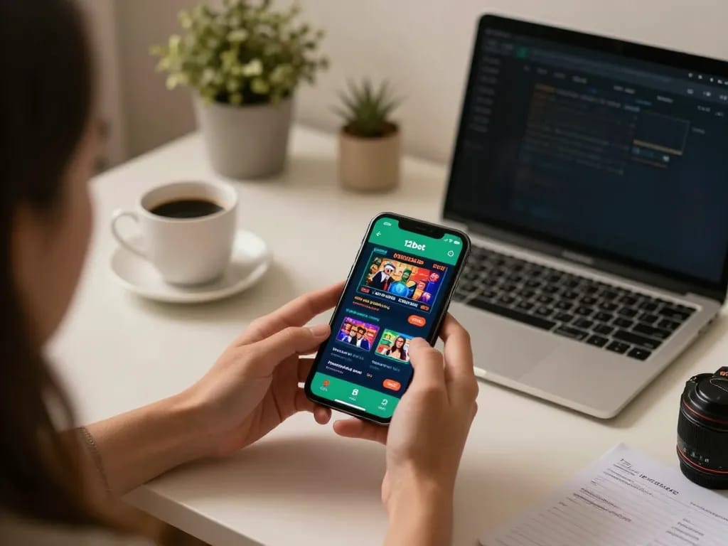 Chơi trên ứng dụng di động 12bet trong phiên chơi game trực tuyến thông thường, hiển thị các tùy chọn casino năng động.