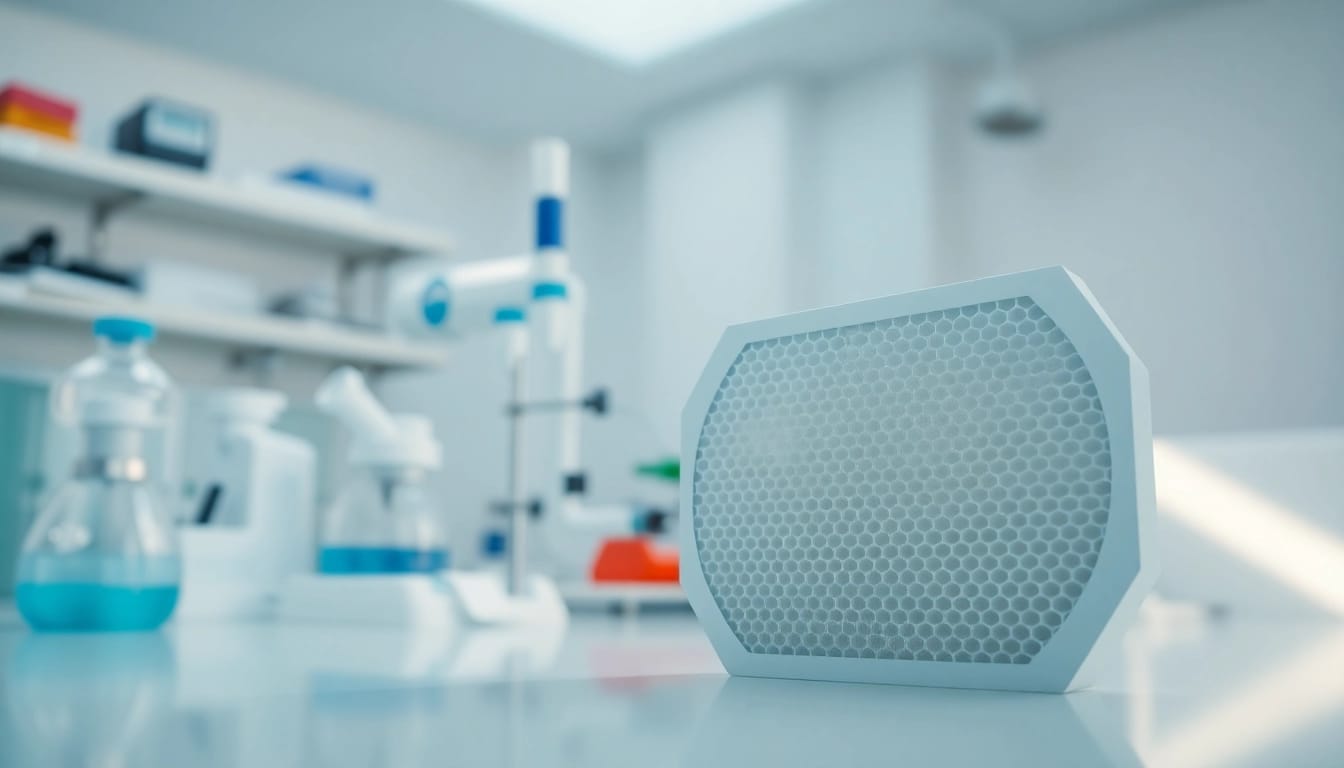 HEPA filter showcasing advanced air purification technology in a clean laboratory.