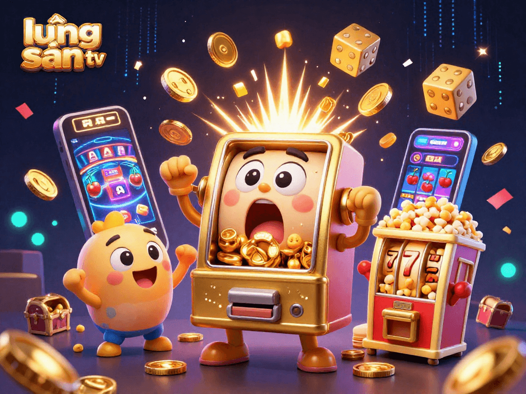 Experience lương sơn tv's exciting slot machine jackpot scene with dynamic gold coin explosion.