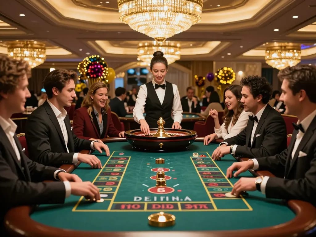 Players enjoy an exciting roulette game at ManClub's elite casino, showcasing thrilling gambling action.