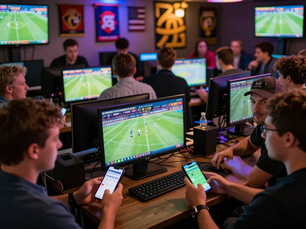 Engaged fans actively placing bets on trực tiếp đá bóng matches, showcasing excitement and strategy in a vibrant atmosphere.