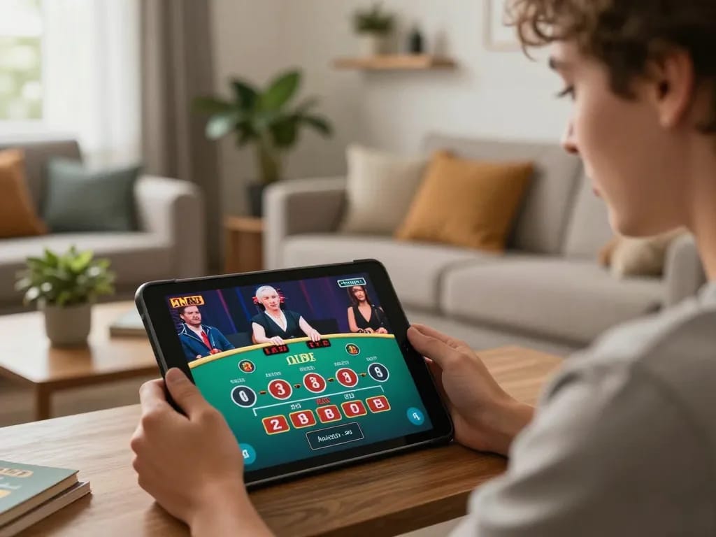 Experience GG88 live dealer gaming on a tablet in a cozy home setting