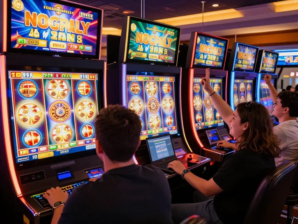 Players enjoying exciting spins on situs slot gacor games in a vibrant online casino setting