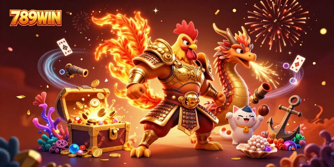 Exciting gameplay at 789WIN featuring unique rooster and dragon characters amid gambling elements.