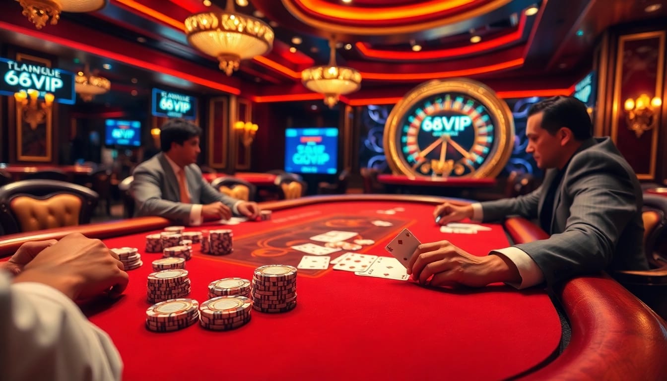68VIP poker table with players in an upscale casino atmosphere