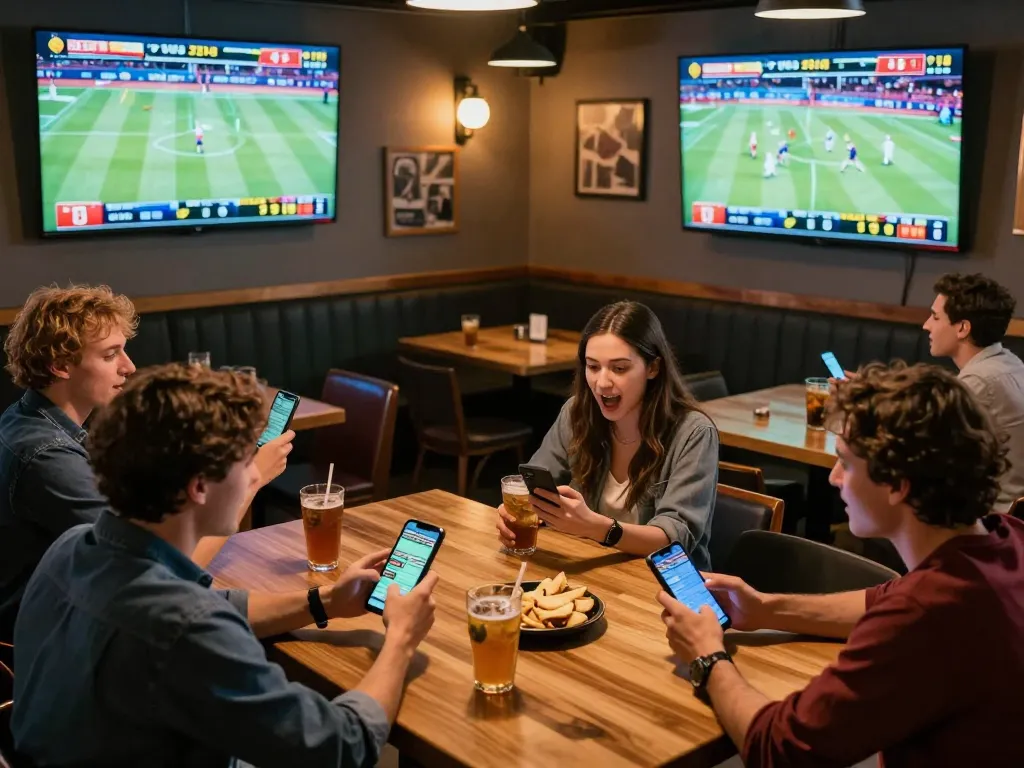 Sports fans at 88CLUB engaging in live betting while watching exciting games on screens.