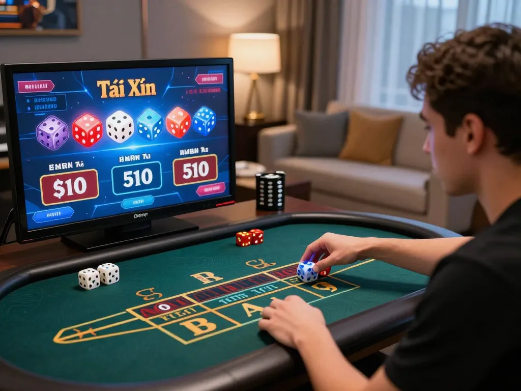 Tài Xỉu player experiencing dynamic online gaming excitement at home