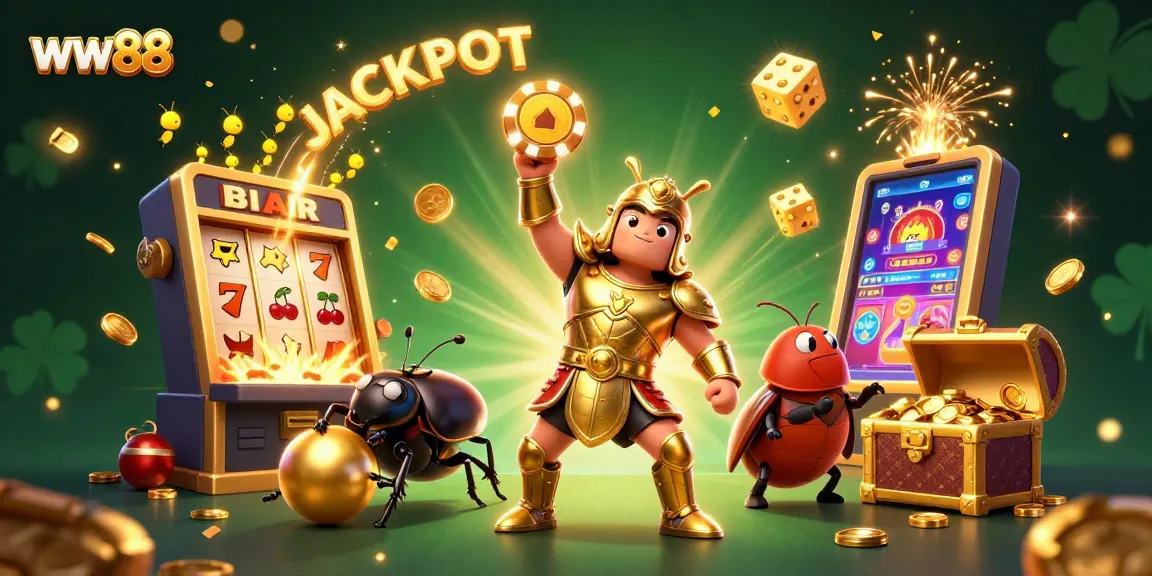 Experience excitement with ww88 in a vibrant casino scene featuring colorful characters and jackpot elements.