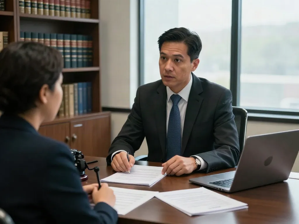 Atlanta attorney consulting on Forsyth County DUI arrests in an office.
