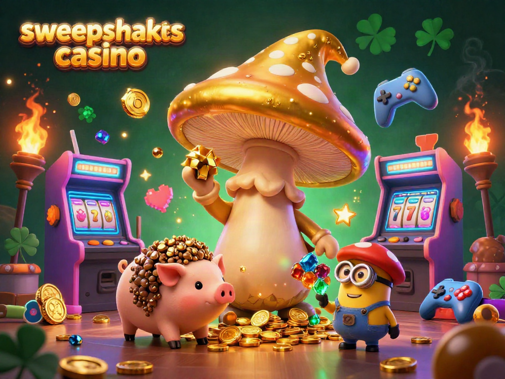 Sparkle at the sweepstakes casino with an enchanted mushroom wizard, treasure pig, and game elements.