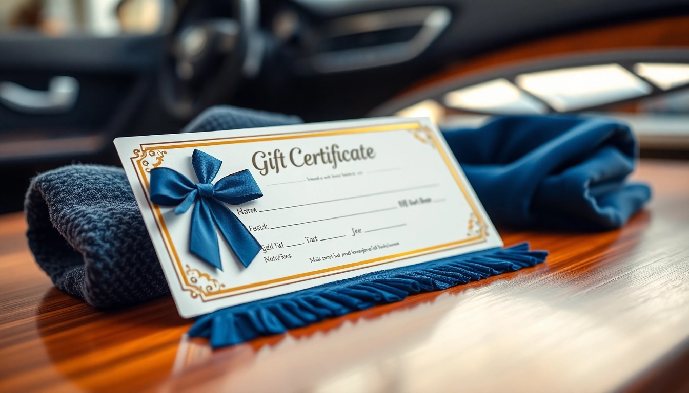 Present a car detailing gift certificate beautifully arranged with car care products.