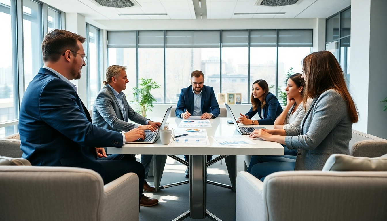 Collaboration among top financial advisors in a modern office setting.