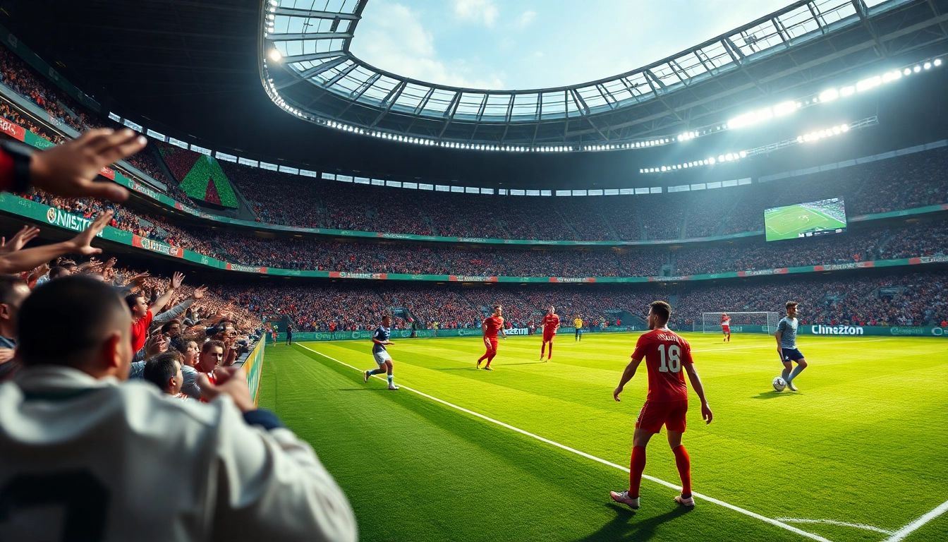 Live soccer match streaming on https://okwintv.zone/, showcasing real-time stats and an enthusiastic crowd.