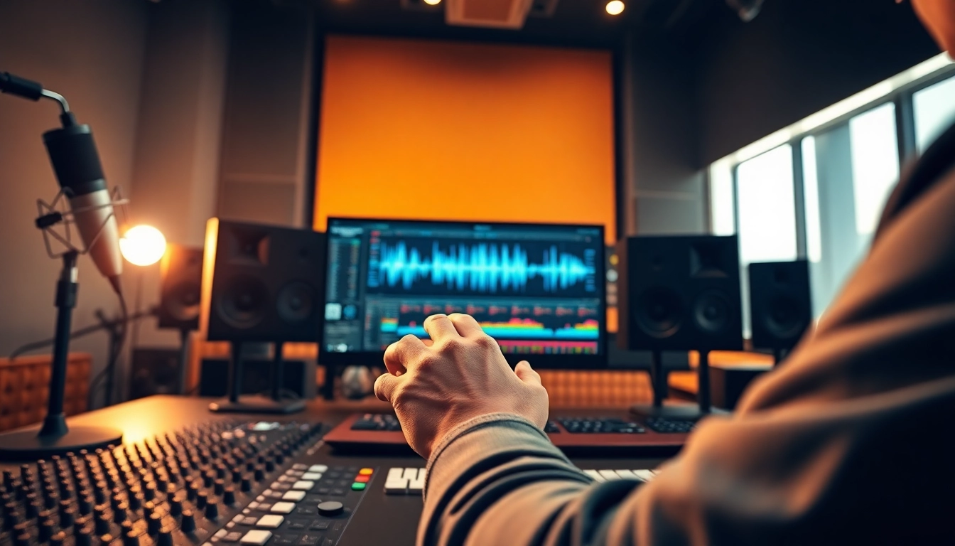 Engineer mastering audio in a professional studio setting, showcasing online mastering techniques.