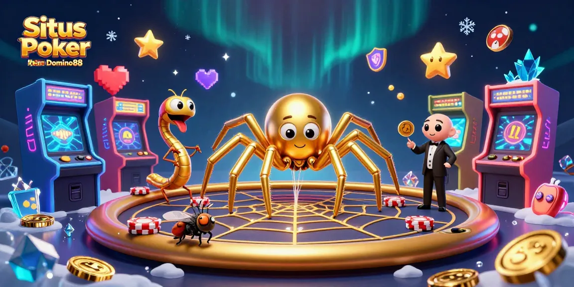 Situs Poker Online Resmi Domino88 showcases an exciting poker scene with animated characters and vibrant game elements.