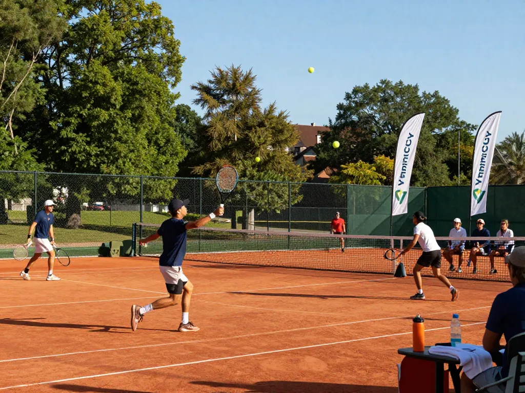 Dynamic tennis players demonstrating the excellent performance of Hybrid Clay surface during a match