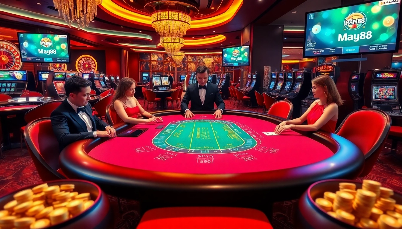 Players enjoying Blackjack at May88's luxurious casino table experience.
