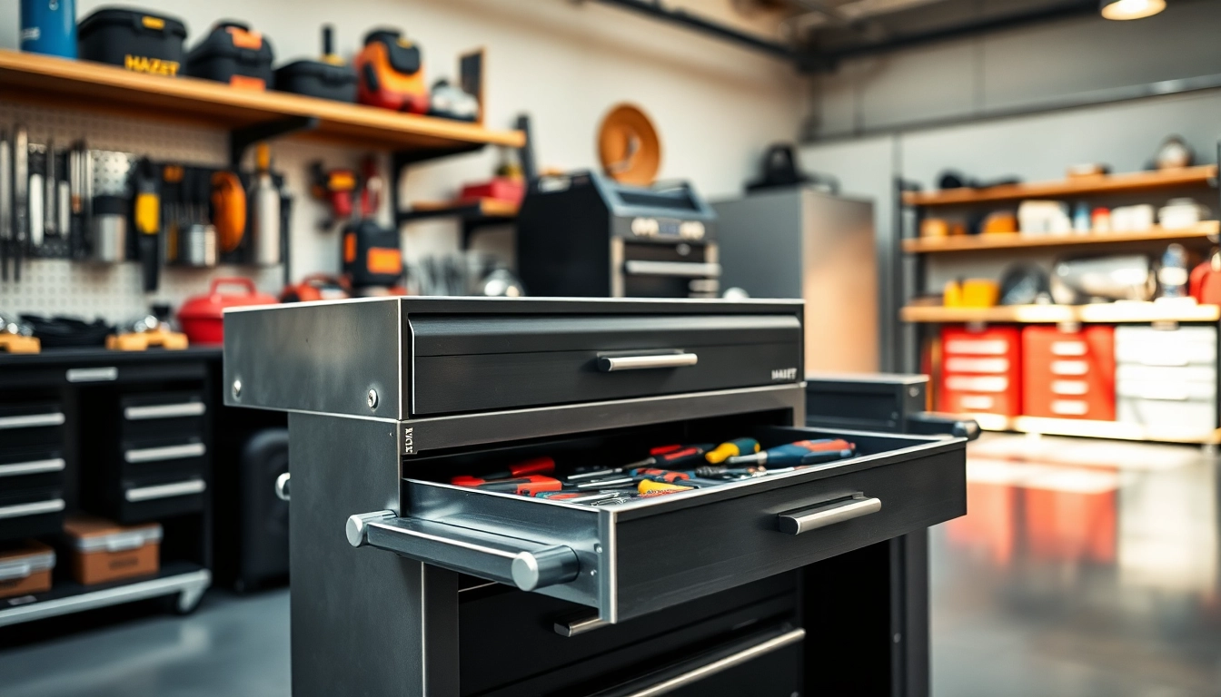 Organized HAZET tool cart filled with quality tools in a professional workshop setting