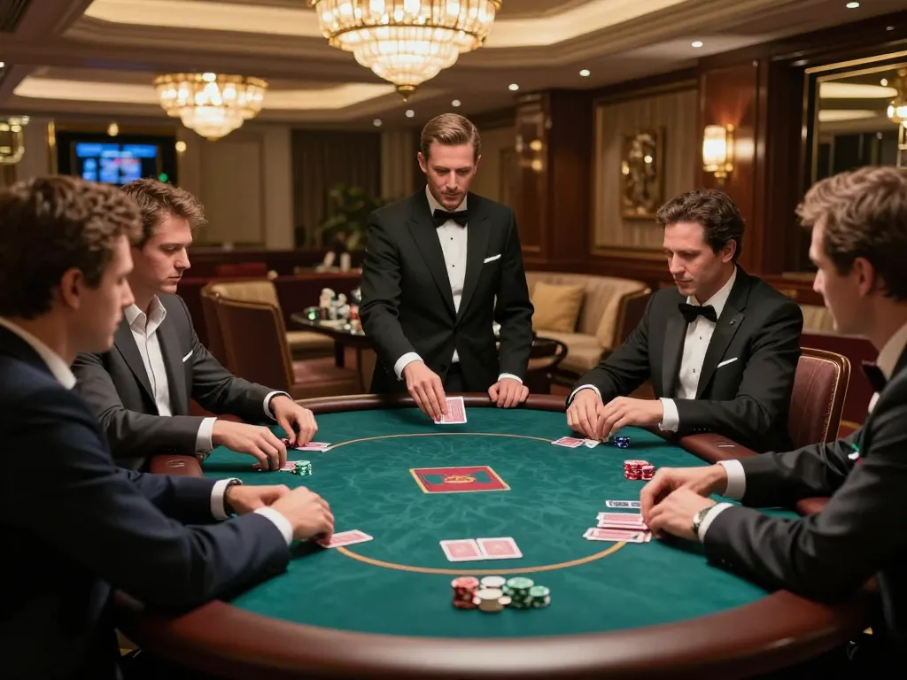 man88 players strategizing in upscale poker game, showcasing high-stakes gameplay atmosphere