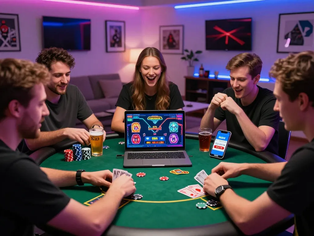 cs88 vip – Exciting online gambling scene with players at a poker table, showcasing camaraderie and thrilling gameplay.