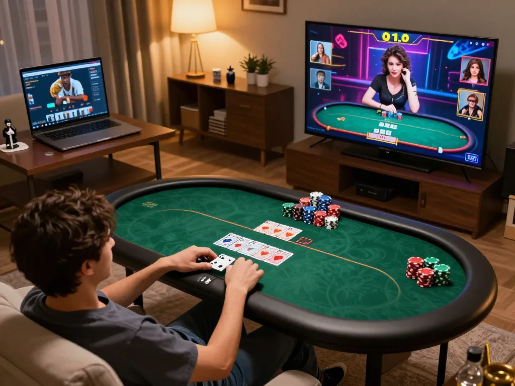 Main poker lapak303 online gameplay scene showing engaged players and vibrant poker chips.