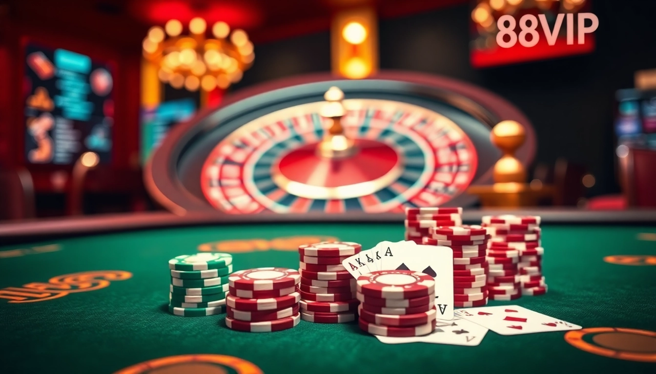 Experience the thrill of online gambling at https://68vip.trade/ with a luxurious casino table scene in action.