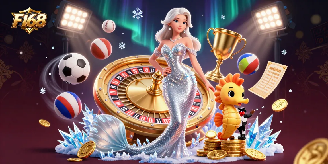 Experience F168's immersive gaming world with a stunning scene of vibrant casino action.