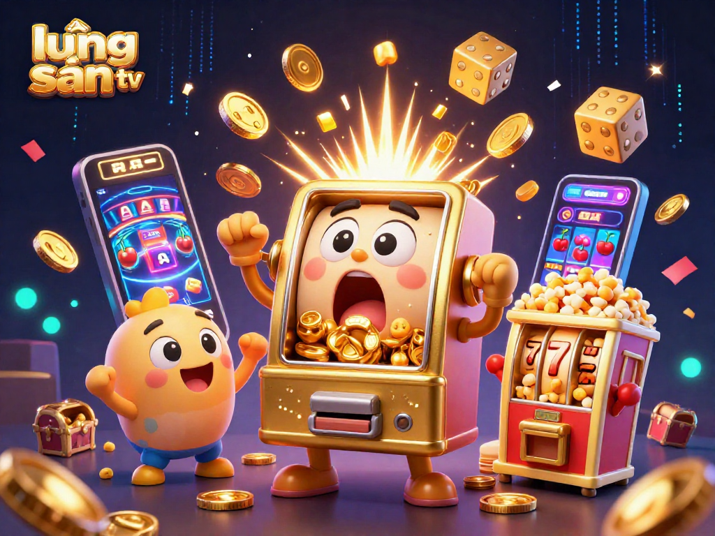 Experience lương sơn tv's exciting slot machine jackpot scene with dynamic gold coin explosion.