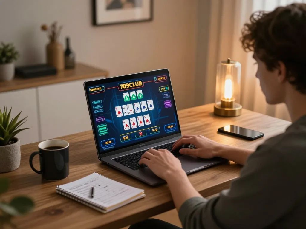 Engaging gameplay on 789CLUB displayed on a laptop, showcasing an online casino experience at home.