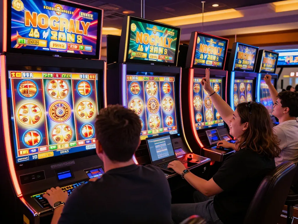 Players enjoying exciting spins on situs slot gacor games in a vibrant online casino setting
