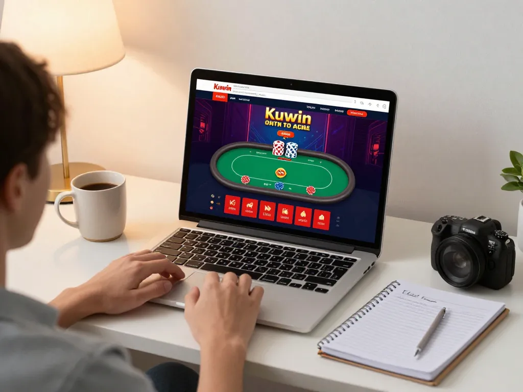 Engaging moment at kuwin online casino showing poker gameplay on laptop screen