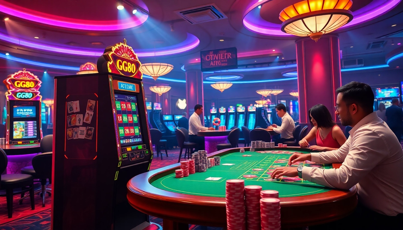 Players engaging with the GG88 slot machine while enjoying a thrilling casino atmosphere.