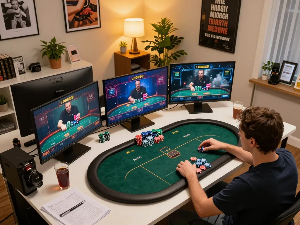 Engaging online poker gameplay at LODE88 with vibrant setup showcasing strategy and competition.