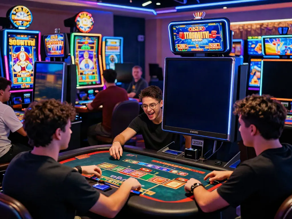 Excited players enjoying a da88 online gaming experience in a modern virtual environment with bright graphics.