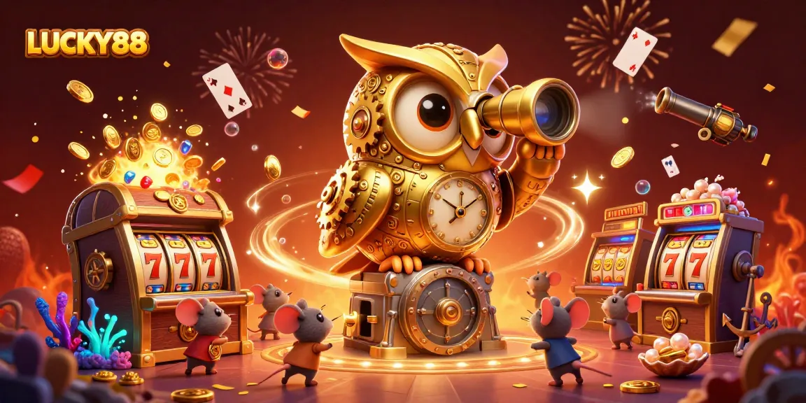 Spin the reels in LUCKY88, featuring vibrant casino action with animated gold coins and slot machines.