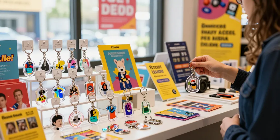 Personalized keychains displayed attractively in a retail setting with various styles.