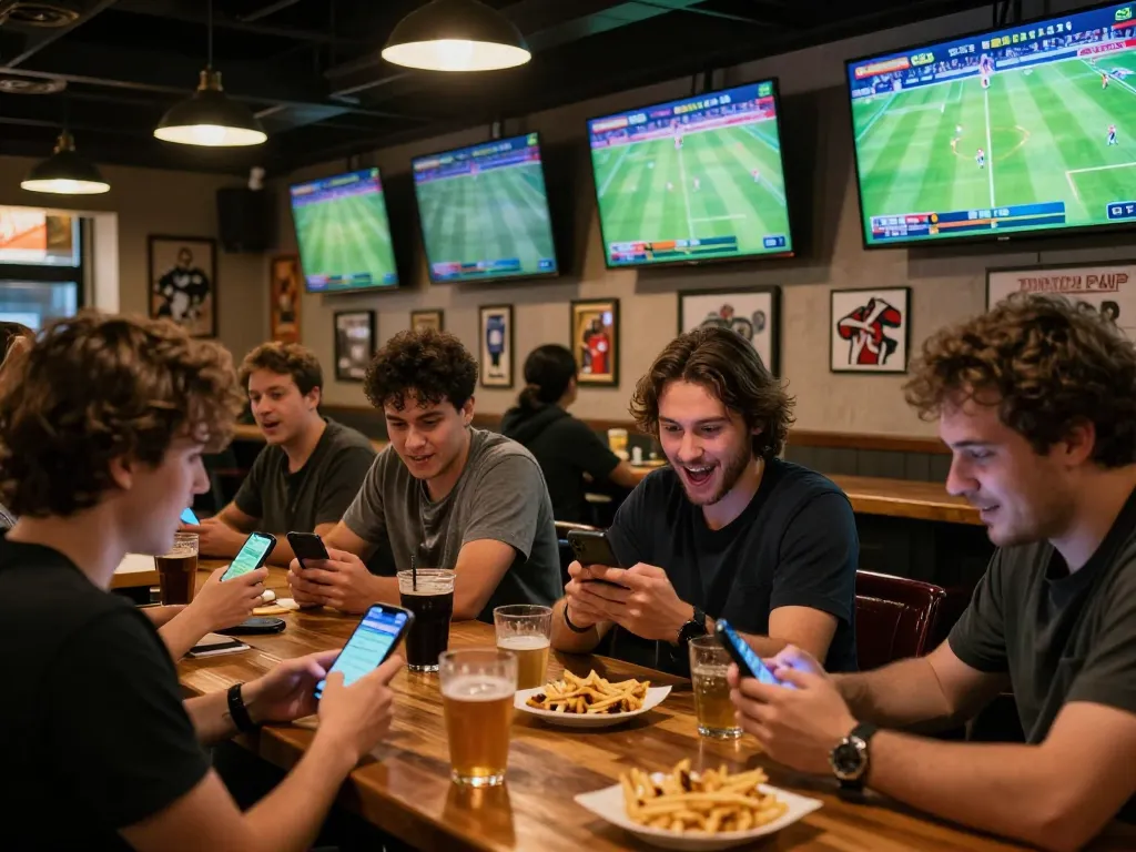 Experience live football action as fans engage in trực tiếp đá bóng betting at a vibrant sports bar.