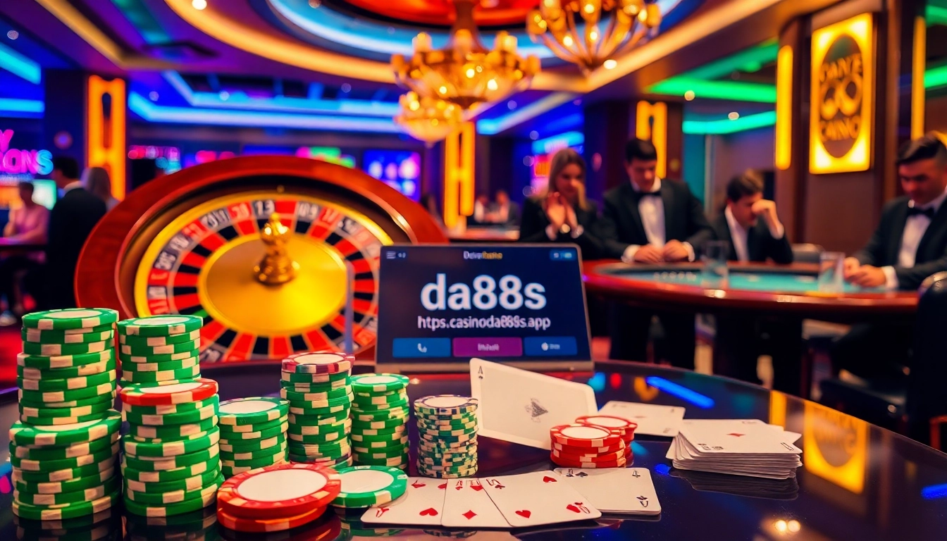 Experience the excitement at https://da88s.app/ with vibrant poker chips and a thrilling roulette wheel.