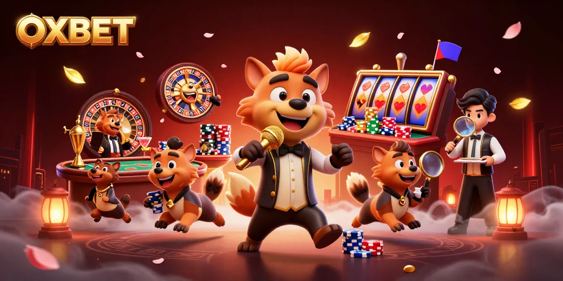 Experience OXBET's vibrant casino atmosphere with lively characters and engaging game elements.