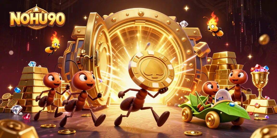 NOHU90 showcases a thrilling heist scene with cartoon ants, emphasizing their casino adventures.