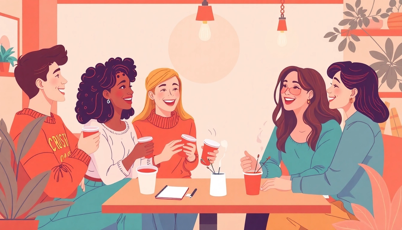 People enjoying coffee and laughter, embodying the excitement of a crush on someone.